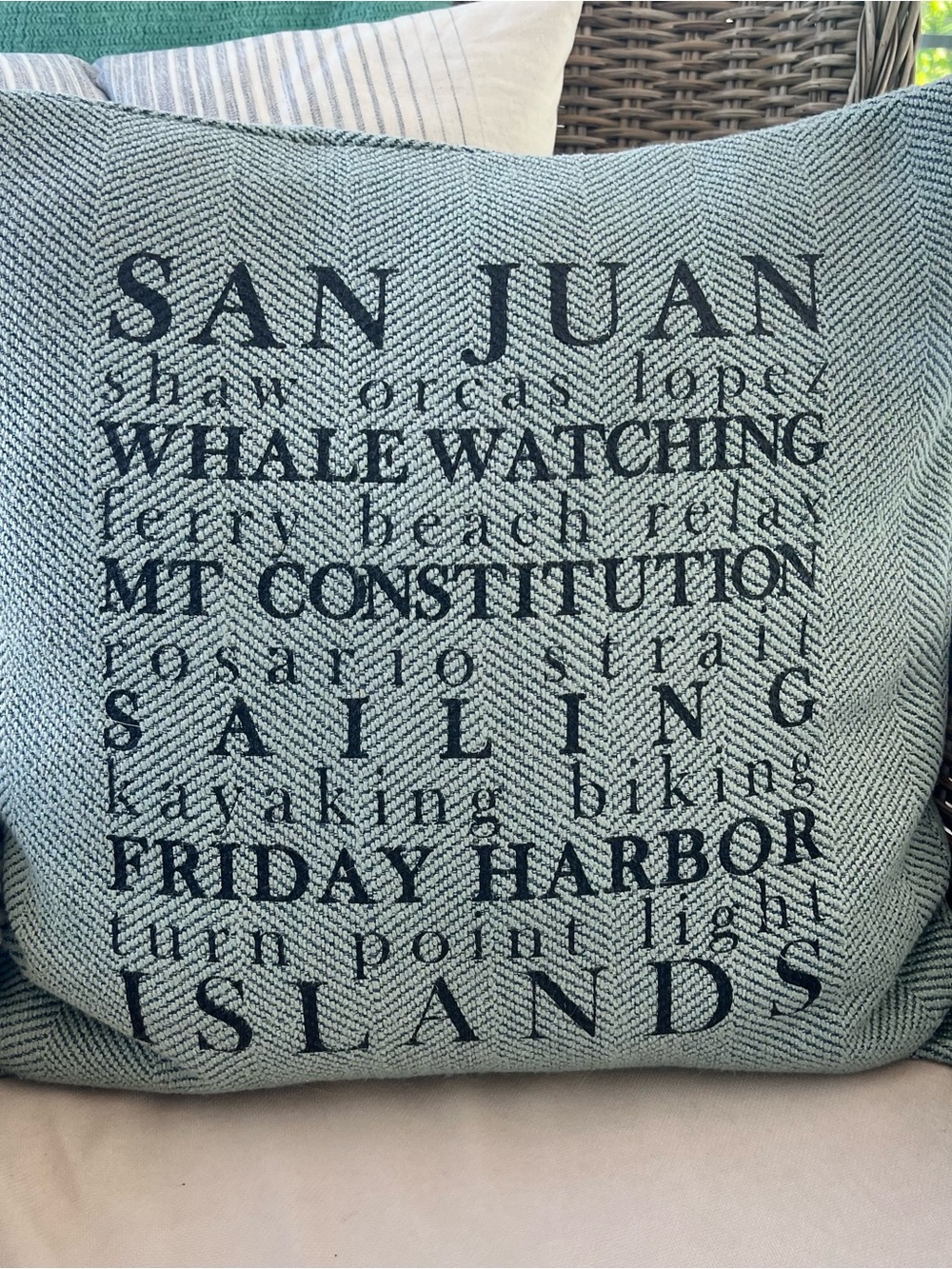 San Juan Text Accent Pillow in Seafoam Green